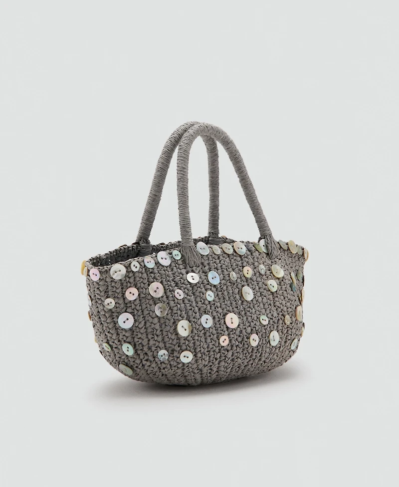 Mango Women's Buttons Natural-Fiber Handbag
