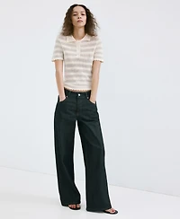 Mango Women's Lace Accents Striped Knit Sweater