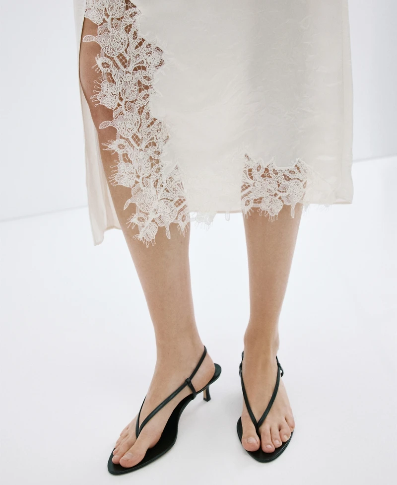 Mango Women's Satin Lace Skirt