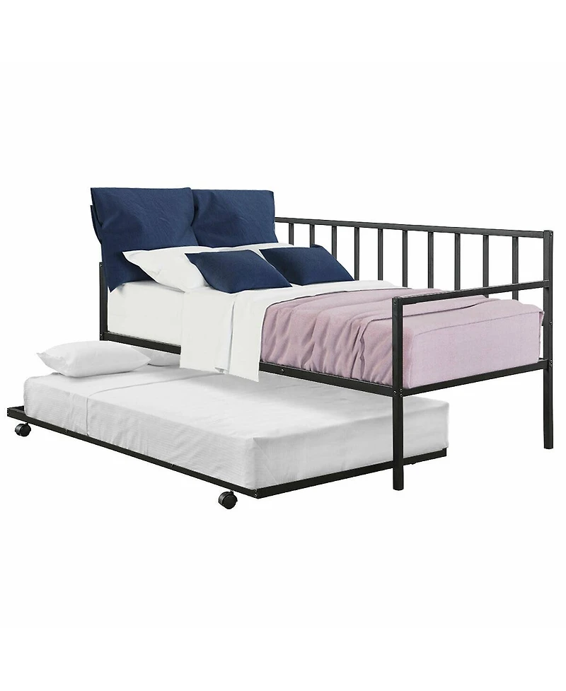 Gymax Twin Trundle DayBed With 4 Casters Mattress Platform Bed Sofa