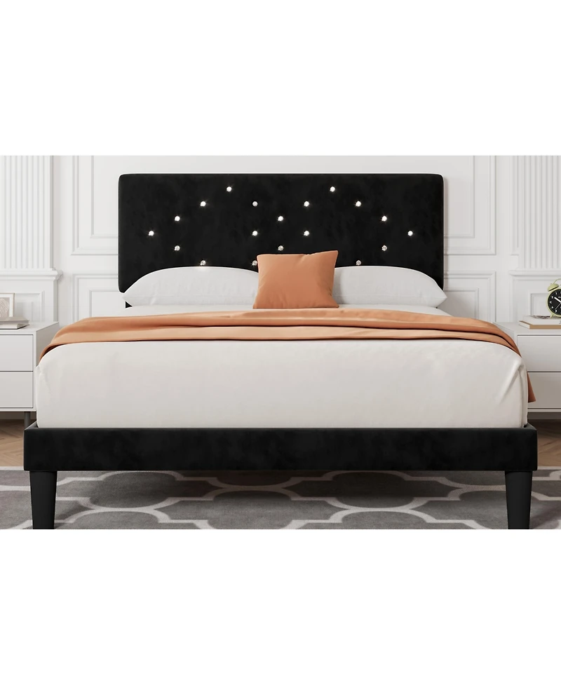 homfan Upholstered Platform Bed Frame with Button Tufted Headboard and Underbed Storage, Wood Slat Support