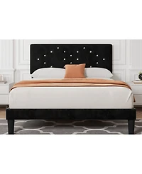 homfan Upholstered Platform Bed Frame with Button Tufted Headboard and Underbed Storage, Wood Slat Support