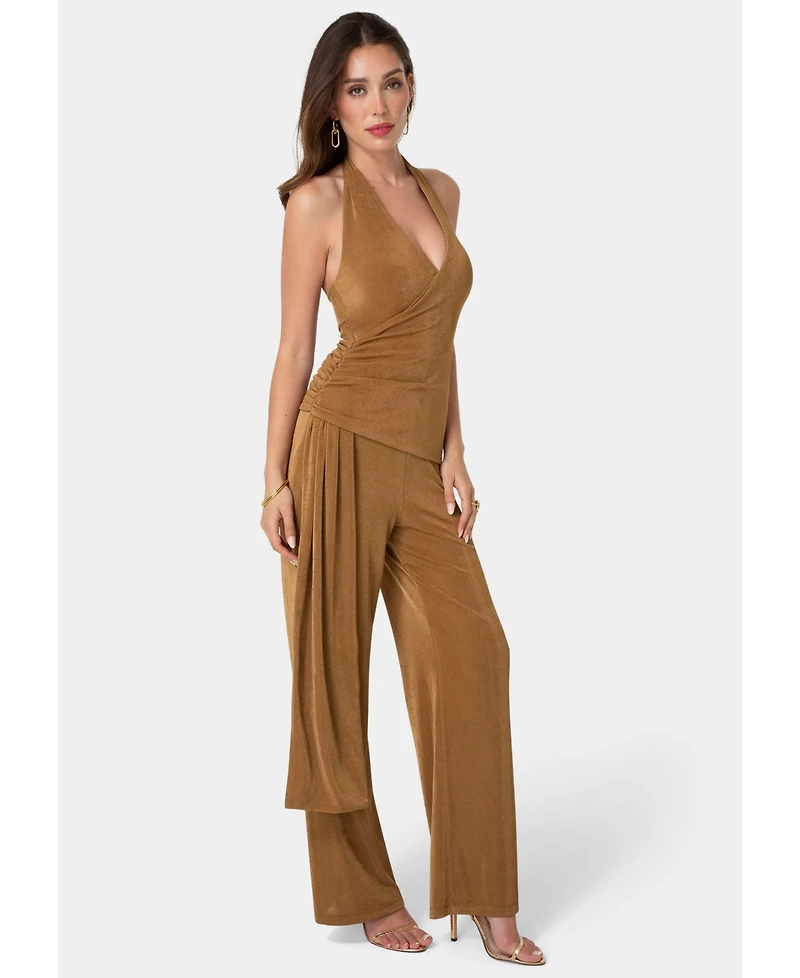 Bebe Women's Slinky Drop Waist Halter Jumpsuit