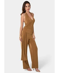 Bebe Women's Slinky Drop Waist Halter Jumpsuit
