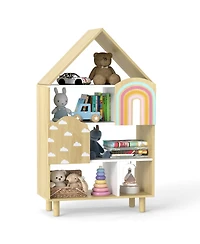 Gymax House-Shaped Kids Bookshelf 4-Tier Toy Storage Organizer with Open Compartments