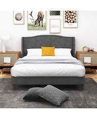 Gymax Full Upholstered Platform Bed Frame With Button Tufted Headboard Wooden Slats