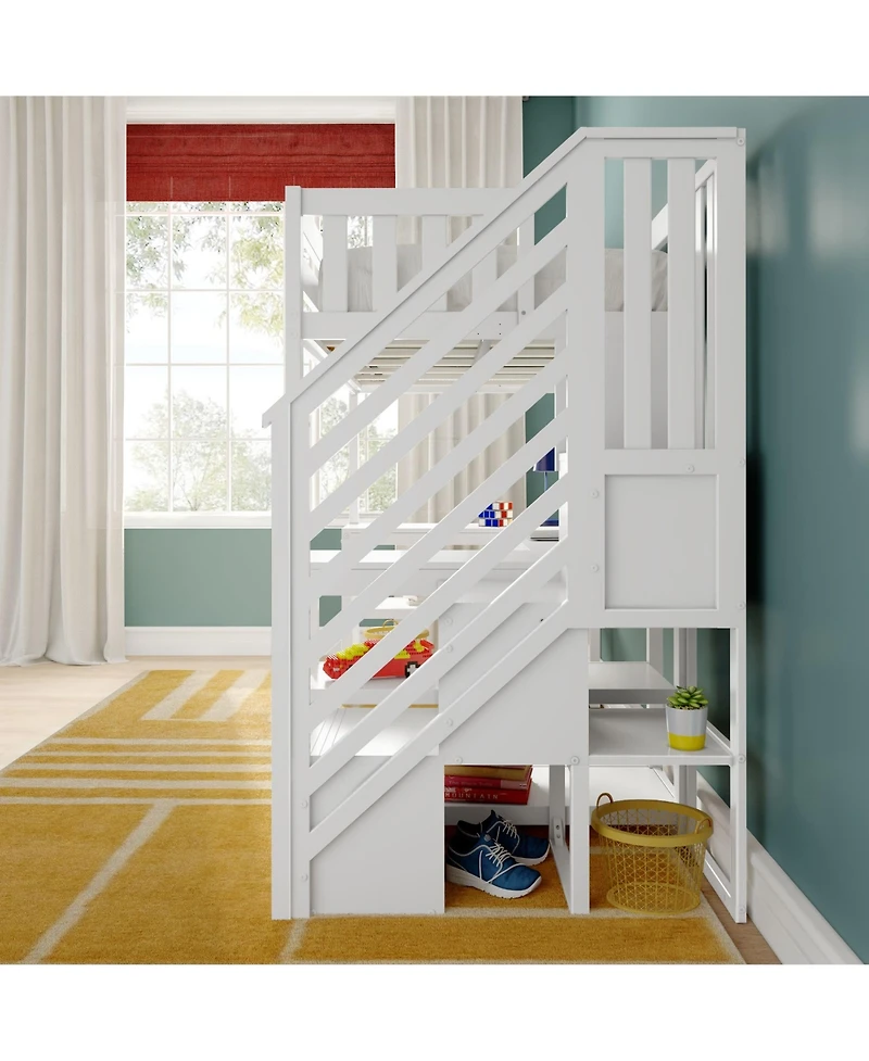 Max & Lily Classic Twin High Loft (ladder on end), Wraparound Desk And Staircase