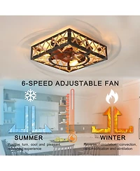 Clihome Farmhouse Rustic Ceiling Fan, Square Caged Industrial Ceiling Fixture with 6 Speeds