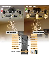 Clihome 19 inch Industrial Ceiling Fan with 3-Light, Flush Mount Caged Ceiling Fan with Remote
