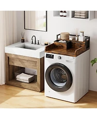 gaomon 2-Tier Washer Dryer Countertop, Shelf and 2 Drawers, High Guardrails, Laundry Storage Organizer