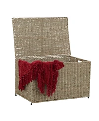 Household Essentials Large Woven Paper Rope Storage Chest with Hinged Lid and Integrated Handles