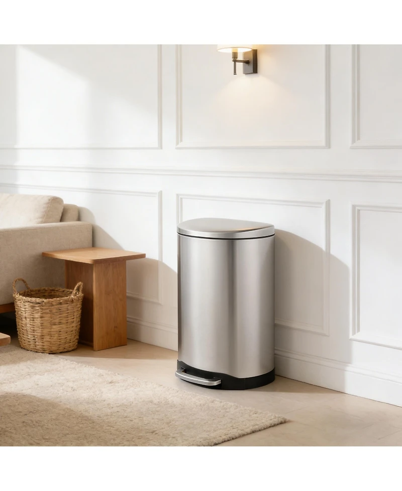 Mega Casa 40 Liter Stainless Steel Semi-round Step-on Trash Can for Kitchen