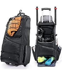 Furlihong 60L Rolling Baseball Bag - Youth Equipment Holds 4 Bats, Shoe Compart & Fence Hook, for Boys Girls 8+