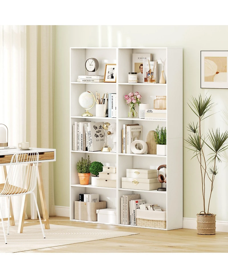 Gymax 2 Pieces 5-Tier Bookshelf Open Bookcase Freestanding Display Shelf Storage Organizer