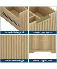 gaomon Fluted Bathroom Vanity with Ceramic Sink Freestanding Cabinet with Soft-Close Drawers and 1 Rotating-Down Drawer 24-Inch