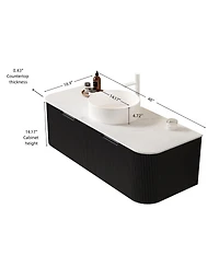 Sillysis Wall Mounted Bathroom Vanity with Sintered Stone Top, Round Ceramic Sink, Black Striped Drawer, Pre-assembled