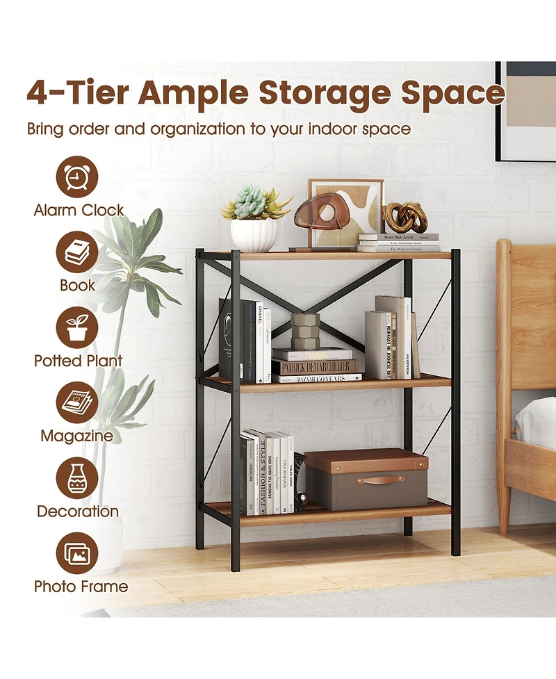Gymax 3-Tier Bookshelf Industrial Bookcase with Heavy-Duty Metal Frame Book Holder