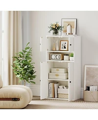 Gymax 44'' Tall Bookshelf with Doors and Adjustable Shelf for Study Living Room Dining Room