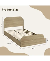 gaomon Bed Frame, Wooden Beds with Storage Headboard and Raised-Foodboard, Floor Low Platform for Bedroom