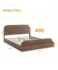 gaomon Bed Frame, Wooden Beds with Storage Headboard and Raised-Foodboard, Floor Low Platform for Bedroom