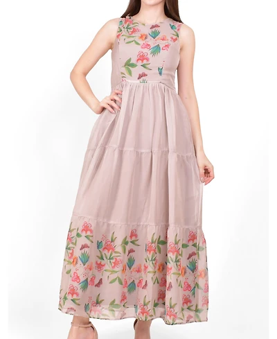 Raas Women's Floral Organza Tiered Maxi Dress