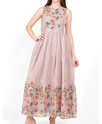 Raas Women's Floral Organza Tiered Maxi Dress
