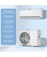 Xo 24 SEER2 9,000 Btu Mini Split Ac and Heat Pump, Cools/Heats Up to 450 Sq.Ft, 115V