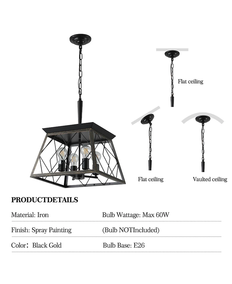 Clihome Farmhouse Chandelier 4-Light Vintage Antique Chandeliers Light Fixture,Golden (No Bulbs)