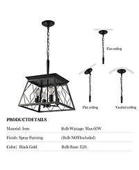 Clihome Farmhouse Chandelier 4-Light Vintage Antique Chandeliers Light Fixture,Golden (No Bulbs)
