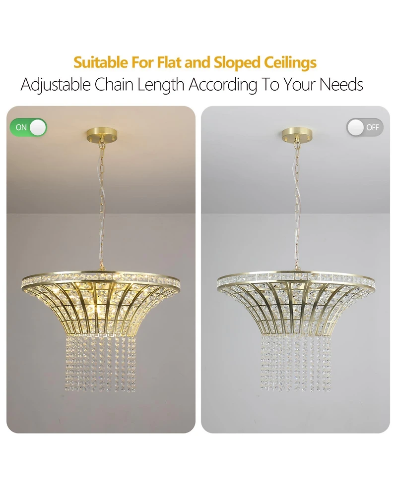 Clihome 8-Light Wide Crystal Waterfall Chandelier