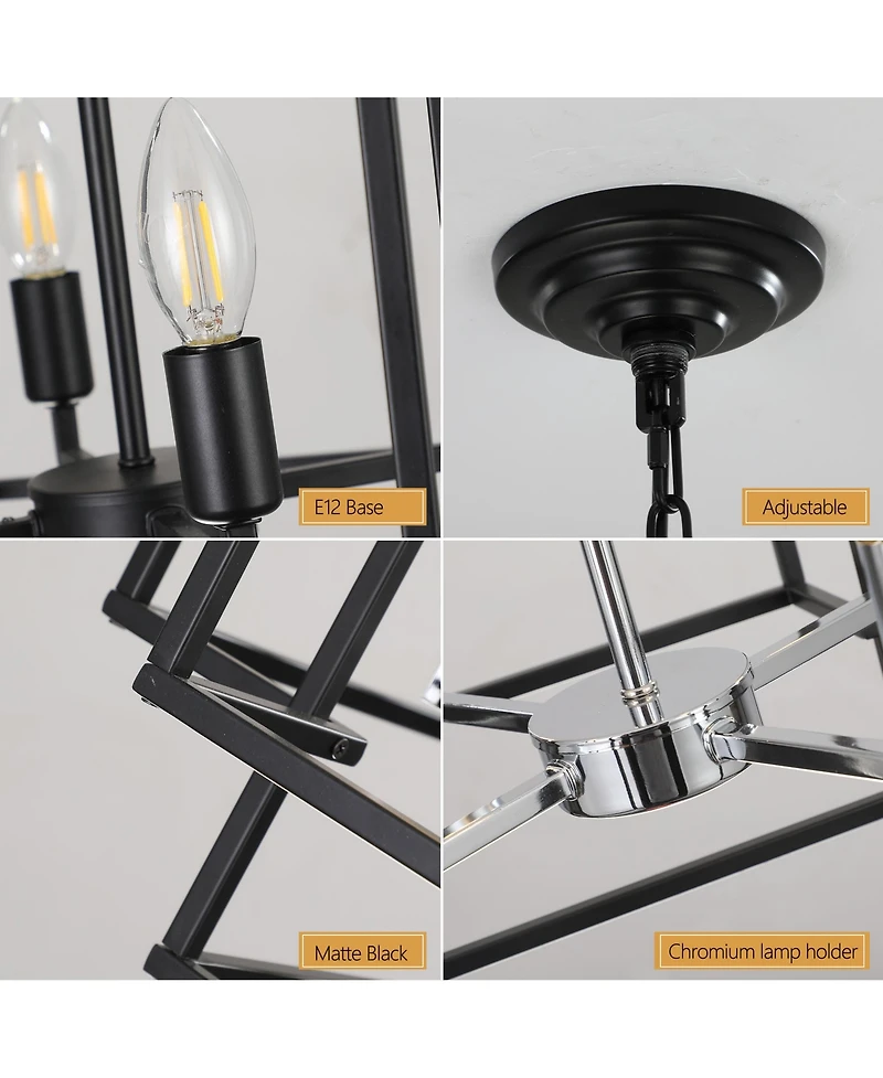 Clihome Industrial Metal Frame 8-Light Geometric Pendant Chandelier, Adjustable Hanging Light