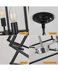 Clihome Industrial Metal Frame 8-Light Geometric Pendant Chandelier, Adjustable Hanging Light