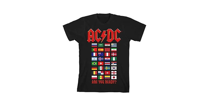 Ac/Dc Boys Acdc World Tour Flags Youth Black T-shirt-xl