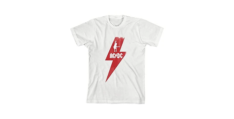 Ac/Dc Boys Acdc Angus Young Silhouette Red Lightning Bolt Youth White Short Sleeve Crew Neck Tee-xl