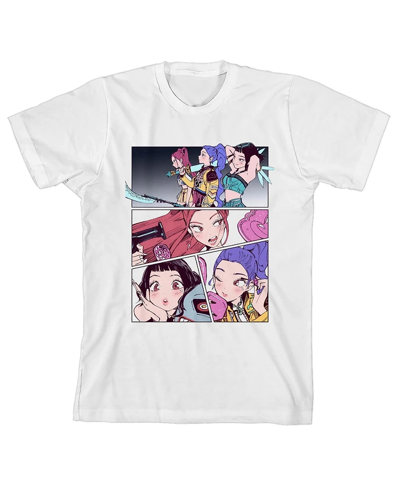 Kpop Demon Hunters Boys Huntr/X Panel Art Youth White Crew Neck Short Sleeve T-shirt
