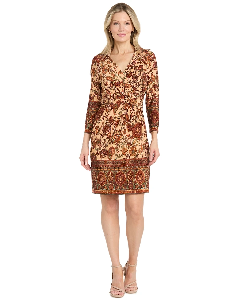 R & M Richards Women's Border-Print Knee-Length Dress