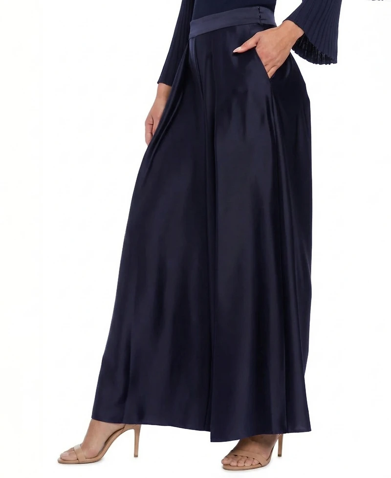 Muse Women's Satin High Rise Pleated Wide-Leg Pants