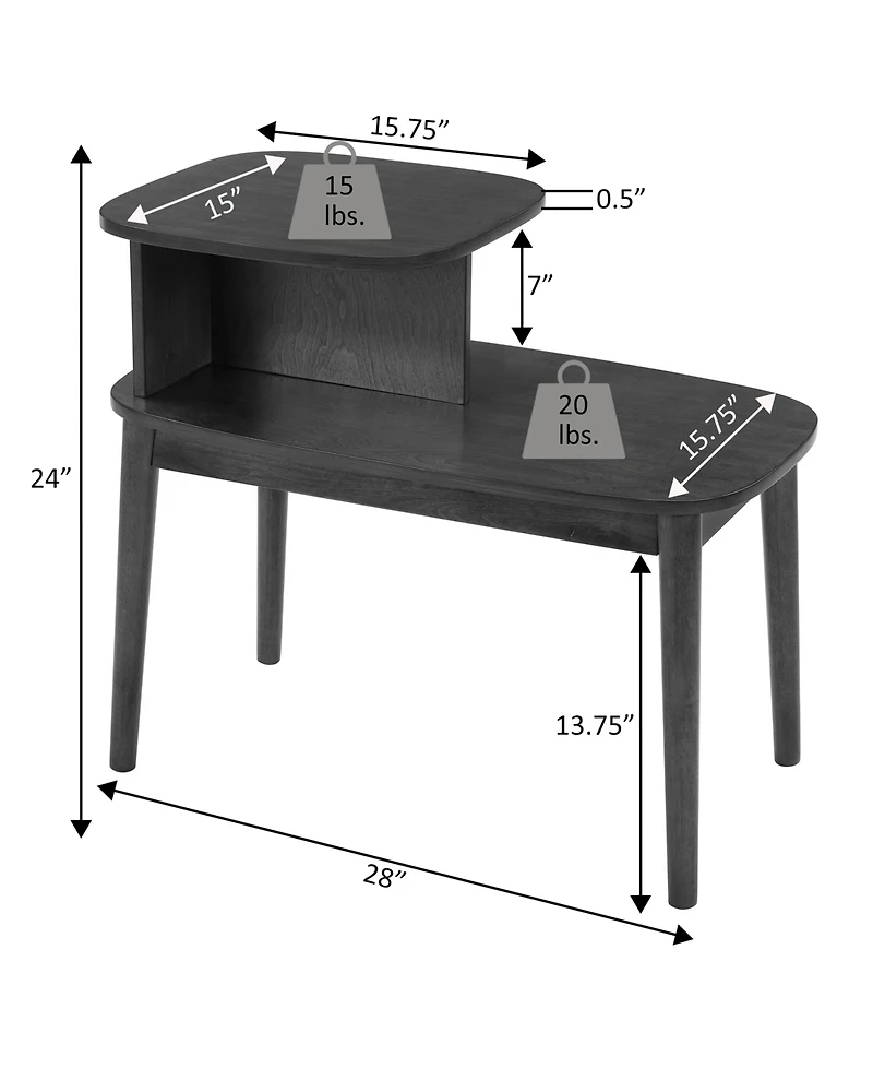 Convenience Concepts 15.75" Wood Maxwell Mid-Century 2-Tier Chairside End Table