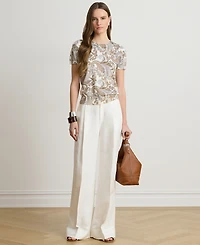 Lauren Ralph Petite Paisley Print Short-Sleeve Sweater
