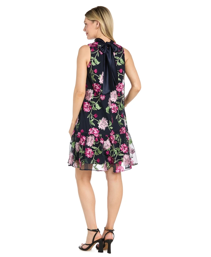 R & M Richards Petite Embroidered Trapeze Sleeveless Mini Dress