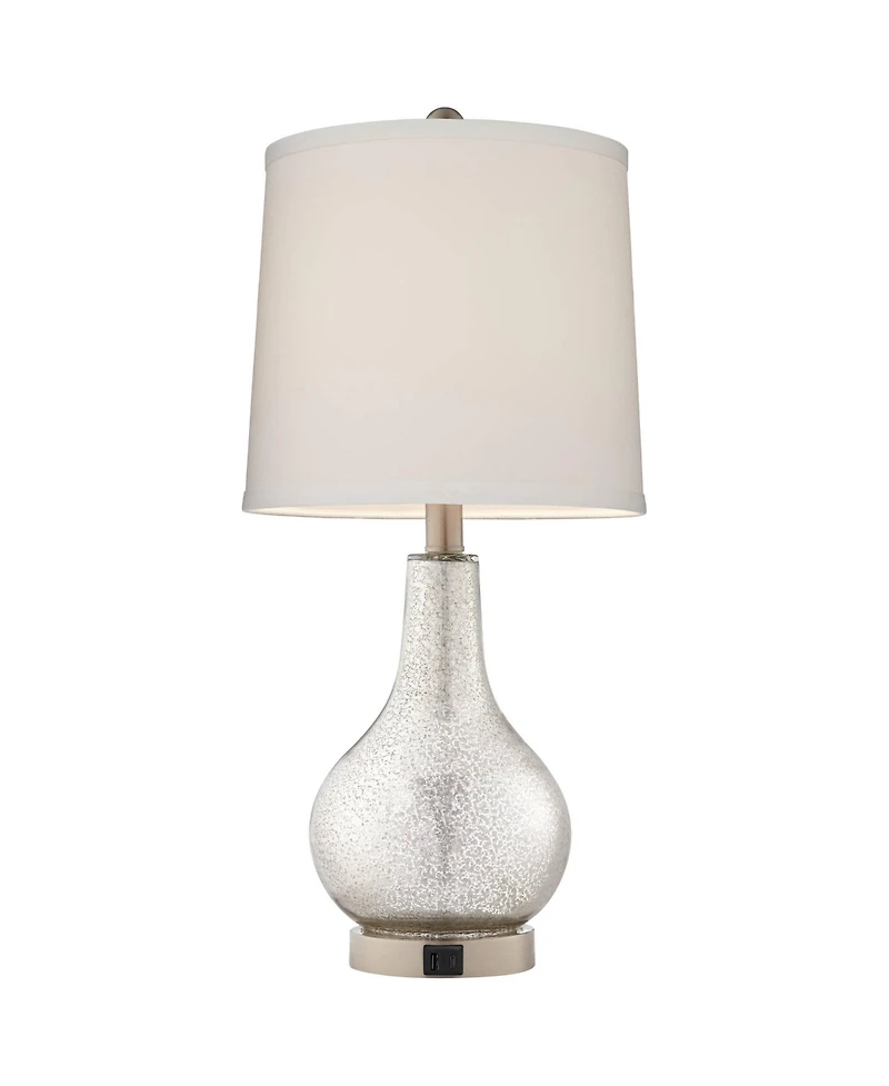 360 Lighting Ledger Modern Accent Table Lamps Set of 2 with Round Risers 22 3/4" High Mercury Glass Led Nightlight Fabric Drum Shade for Living Room