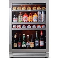 CaLefort 24 Inch Beverage Refrigerator Cooler, 180 Can Capacity, Glass Door, Built In or Freestanding, 5.65 Cubic Feet, 34 to 54 Degrees Fahrenheit
