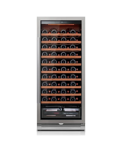 Ca'Lefort 24 inch Wine Cooler Refrigerator 90-Bottle,Freestanding/Built-In Wine Fridge 3LED stainless steel for Home/Bar/Office