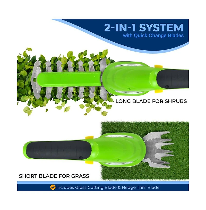 Pyle Cordless Handheld Grass Cutter Shears with Hedge Trimmer Blade