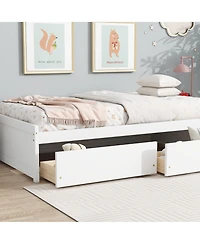 Clihome Bed with 2 Drawers, Solid Rubber Wood