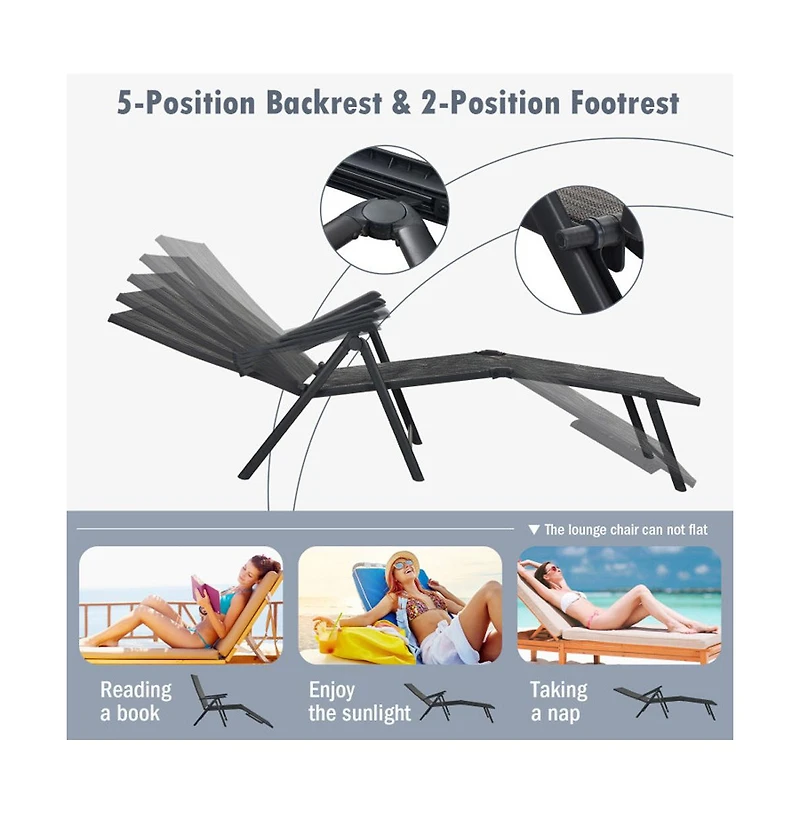 Boyel Living Patio Foldable Chaise Lounge Chair with Backrest and Footrest