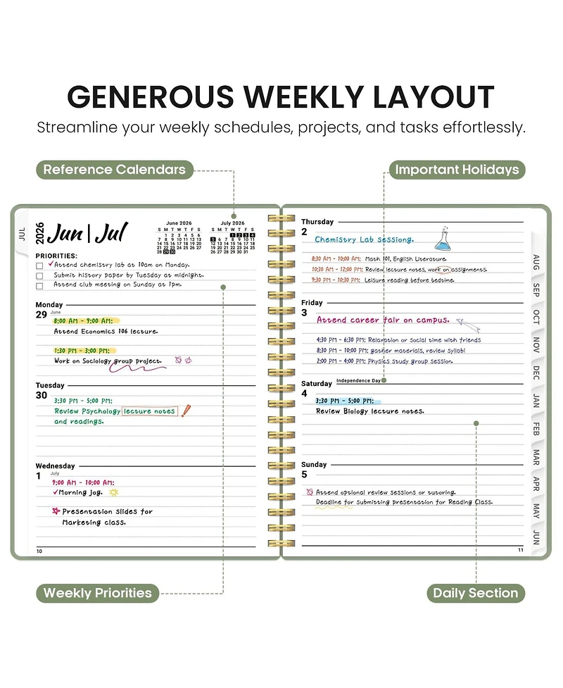Gnuadz Planner 2026-2027 Academic Weekly Monthly Hardcover Tabs