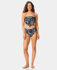California Waves Women's Printed Bandeau Neck Swim Bikini Top, Macy's Exclusive