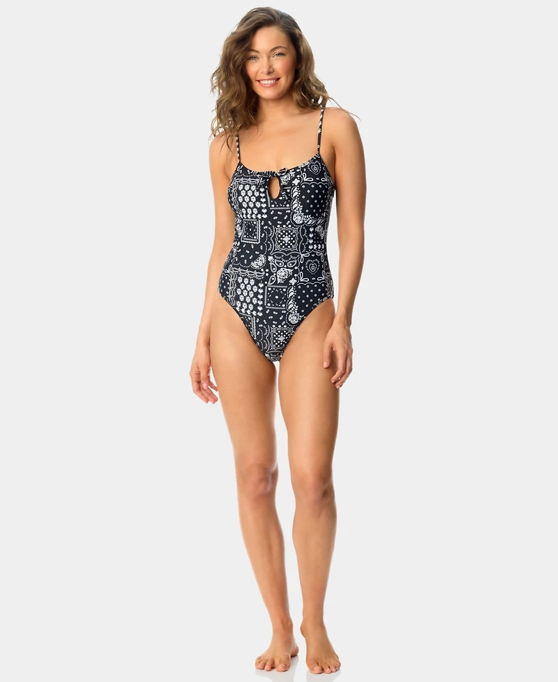California Waves Women's Bandana Print Square Neck One-Piece Swimsuit, Macy's Exclusive