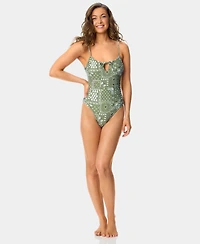 California Waves Women's Bandana Print Square Neck One-Piece Swimsuit, Macy's Exclusive